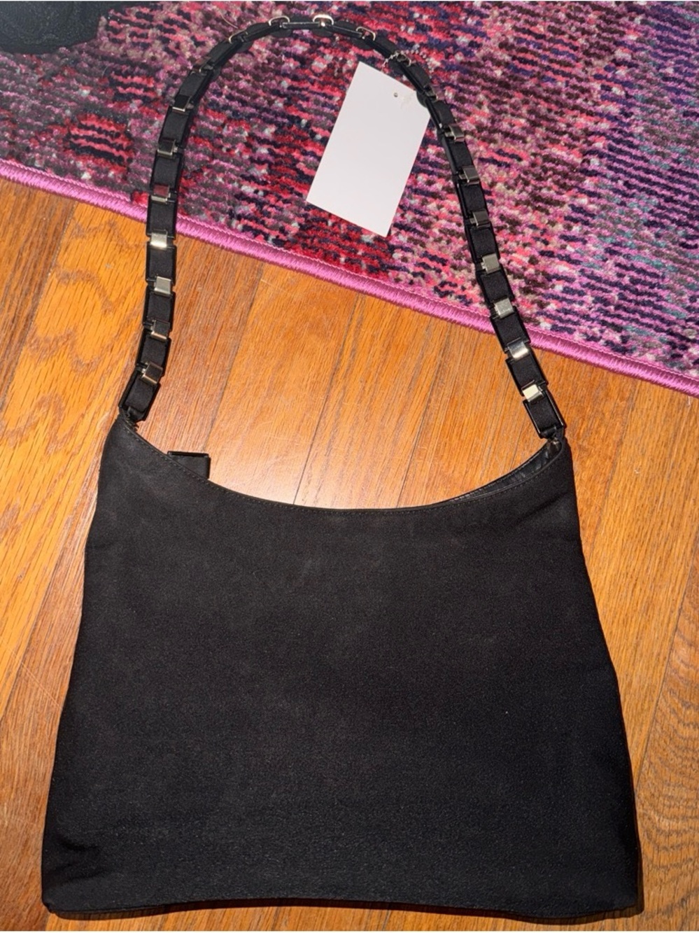 Y2K Salvatore Ferragamo Black Shoulder Bag with Chain-Link Strap 90s Vintage
